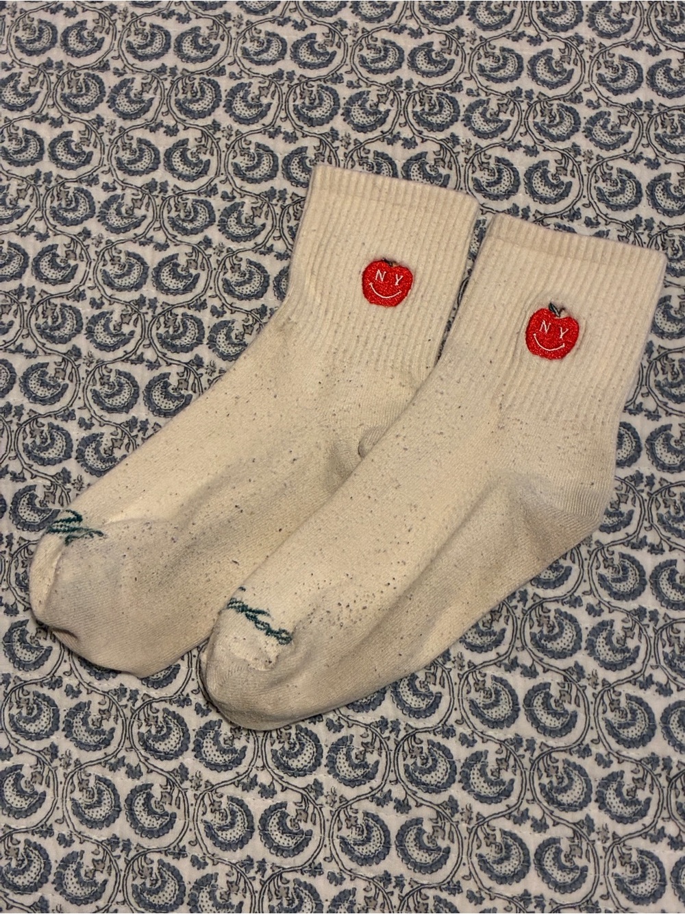 Cream Crew Socks with Red Apple Accent